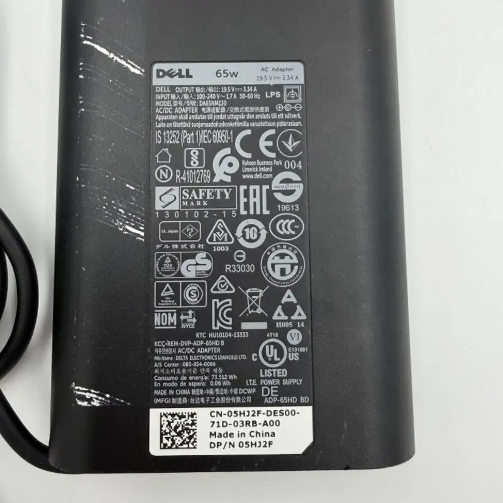 Dell 65W Laptop AC Adapter 19.5V 3.34A DP/N 05HJ2F Tested